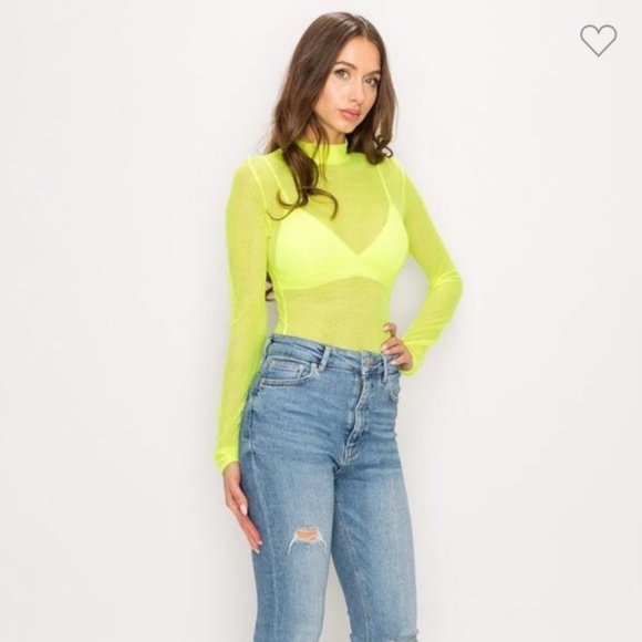 Lime Green Long-Sleeve Mesh bodysuit!!!! - Picture 1 of 2